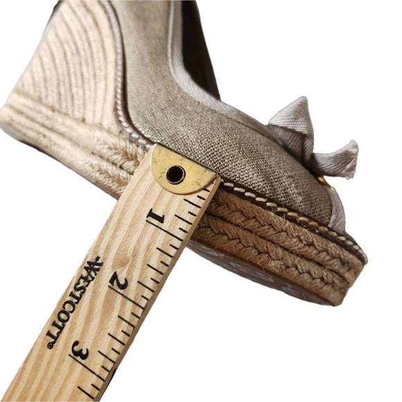 TORY BURCH Jackie Wedge Espadrille Platform Peep Toe Tan Shoes - Picture 14 of 14